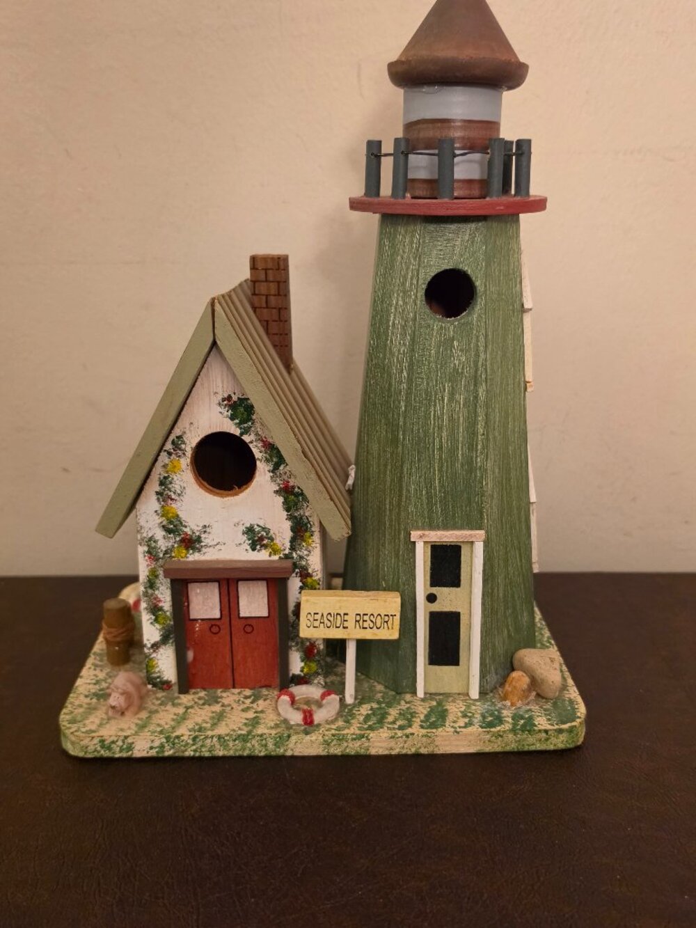 Studio 33 Decorative Wooden Lighthouse & Cottage Birdhouse Centerpiece